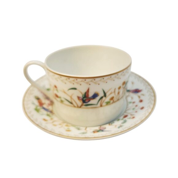 Tiffany & Co. Audubon Pattern Limoges France Flat Tea Cup & Saucer Gold Rim Hand - Picture 4 of 16